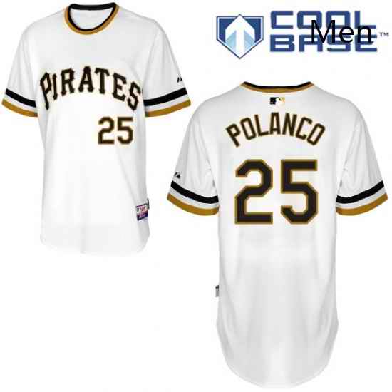 Mens Majestic Pittsburgh Pirates 25 Gregory Polanco Replica White Alternate 2 Cool Base MLB Jersey